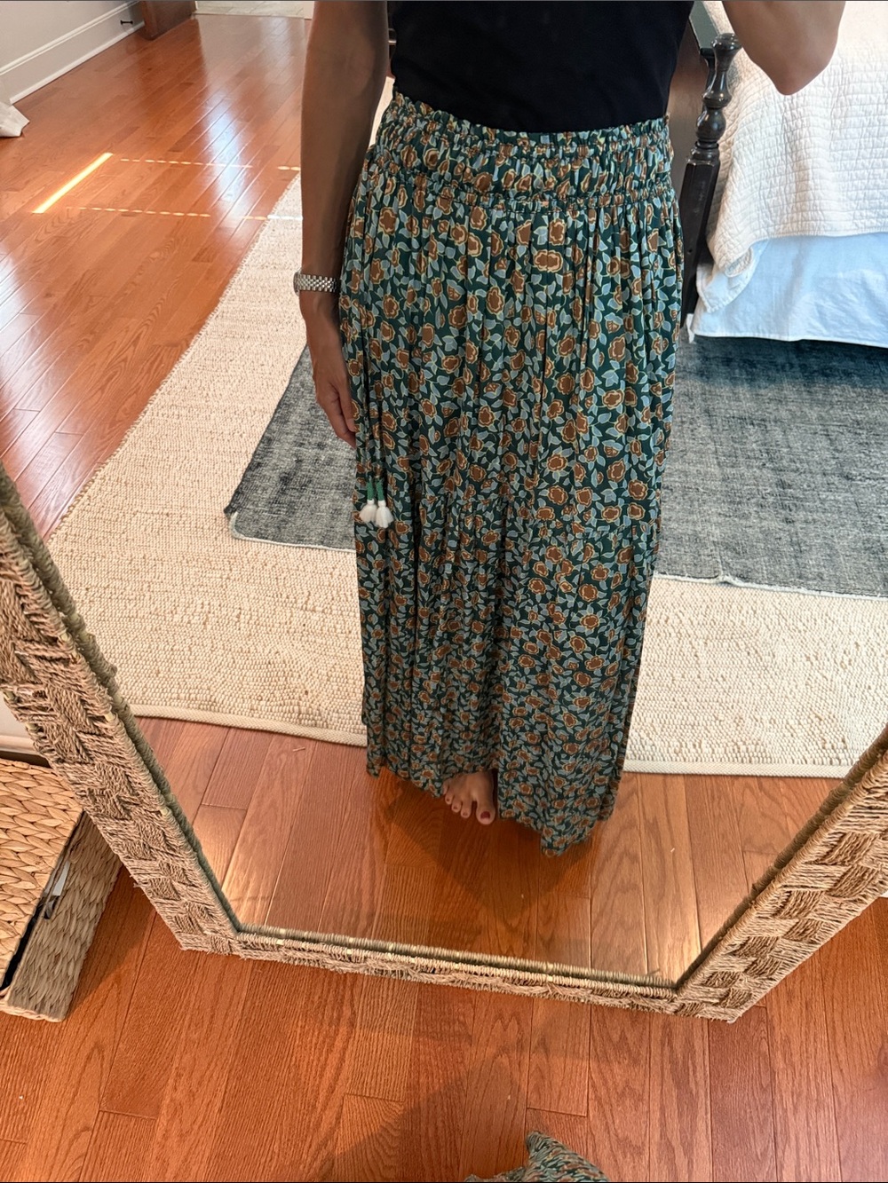 Omika Rosalina maxi skirt Fern Floral Smocked Waist Maxi Skirt in Teal & Mustard